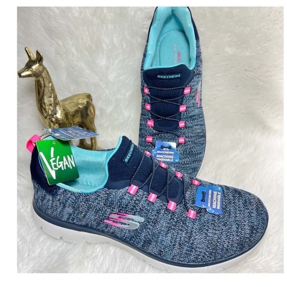 Skechers Summits Navy Multi Vegan Memory Foam Sneakers 149213‎ Women's 9.5 New